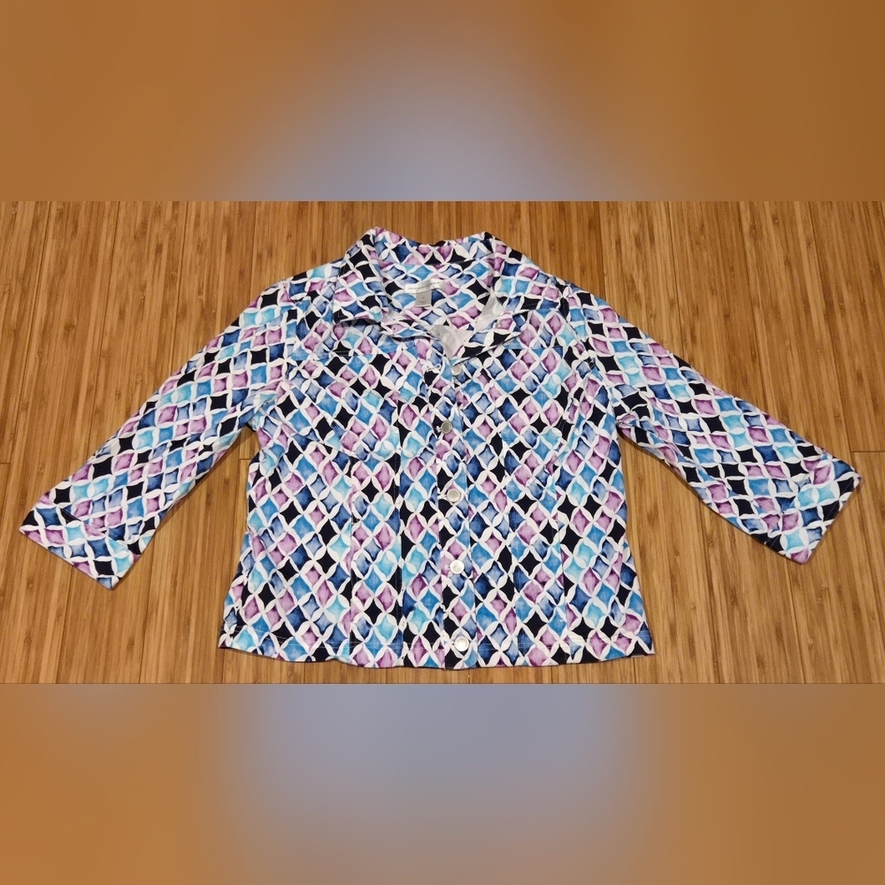 Christopher & Banks Blue, Purple & White Geometric Jacket